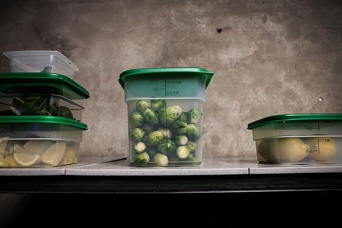 Cambro Food Storage Container with Lid (Microwave Safe and BPA-Free) - 2 Pack - Classic Series Square with Green Lid - 4 QT (Quart) - Commercial Grade for Food Prep (Translucent)