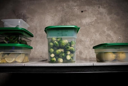 Cambro Food Storage Container with Lid (Microwave Safe and BPA-Free) - 2 Pack - Classic Series Square with Green Lid - 4 QT (Quart) - Commercial Grade for Food Prep (Translucent)