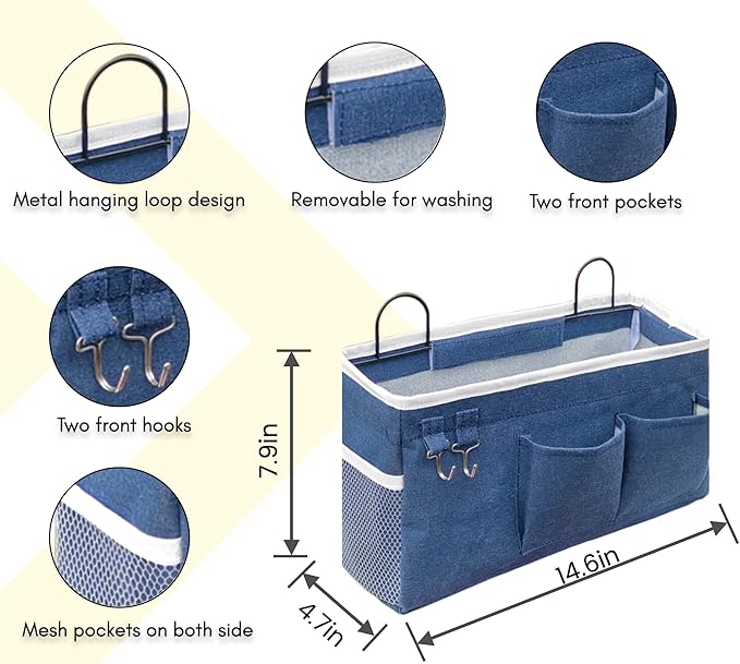 Kanrichu 2pcs Large + 2pcs Small Wall Hanging Storage Bag for Home & Camper (Blue & White)