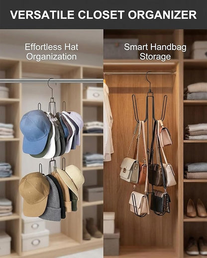 Supforce Hat Rack for Baseball Caps, Hat Holder with 360° Rotating Hook and Foldable Design, Hat Storage Organizer and Cap Organizer for Closet, Black, 1 Pack