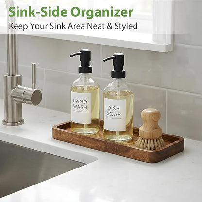 Wooden Bathroom Vanity Tray, 9.9" Small Decorative Wood Trays for Home Kitchen, Acacia Wood