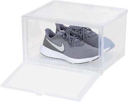 IRIS USA Stackable Shoe Display Box with Flip Up Door, 6-Pack, Sturdy Shoe Organizer Container with Side Display for High-Top Sneakers, Closet Under Bed and Entryway Storage, Clear