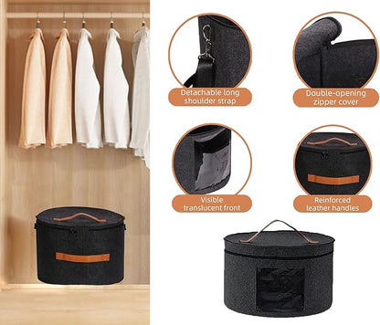Felt Hat Storage Box,Portable Foldable Hat Container Organizer,with Shoulder Strap & 2 Handles,Stuffed Animal Toys and Clothes Storage Bin,for Closet or Travel (black)