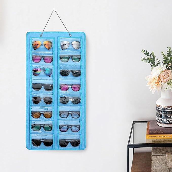 Sunglasses Organizer Storage,Hanging Sunglass Holder Organizer for Wall 16 Slots Double Sided Glasses Organizer