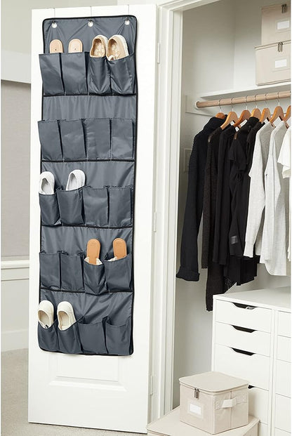 Covermates Over The Door Shoe Organizer - Heavy Duty Material, Stainless Steel Hooks, Grommets - Closet Storage, Grey