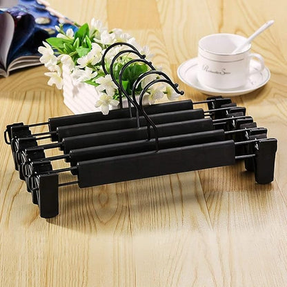 Pants Hangers,Black Clothes Plastic Pant Hangers with 2-Adjustable Anti-Rust Clips Skirt Hangers and 360 Rotatable Hook Trousers Jean Hangers 10 Pack
