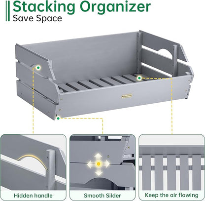 HABAU Potato Onion Storage Bin - Wood Stackable Produce Basket with Handles - Fruit and Vegetable Storage for Kitchen and Pantry Counter Organization - 1 Pack