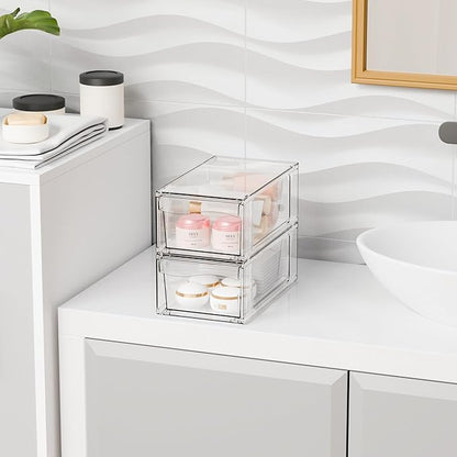 Yieach 6 Pack Clear Stackable Storage Drawers,4.5" Tall Acrylic Makeup Organizer Drawers and Medicine Cabinet Organizers,Pull Out Plastic Bathroom Closet Organizer for Hair Clip,Baby Bottle,Pacifier