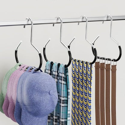 10 Pack Hat Hangers for Closet - Nonslip Space Saving Steel Hat Rack for Baseball Caps, Versatile Hanger Organizer for Belts, Vest, Ties and Scarves (Black)
