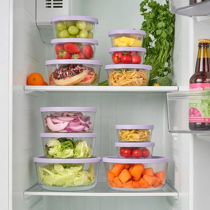 12-Piece Glass Food Storage Containers Set (6 Containers + 6 BPA-Free Lids) | 4-Cup, Leakproof | Microwave, Freezer, Oven & Dishwasher Safe | Ideal for Meal Prep & Pantry Organization, Purple