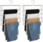 5-Tier Hanging Pants Rack, Pants Rack, 2 Pack Space Saving Closet Organizer for Multiple Pants, Slacks, Jeans, Towels, Scarves - Heavy Duty Storage Holder for Closet, Bedroom, Dorm Room