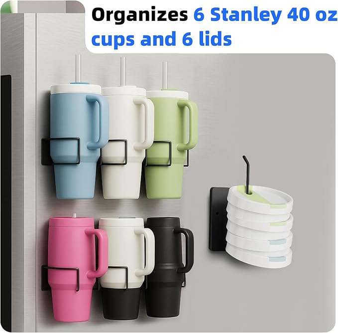 Magnetic Stanley Cup Holder for Refrige, Magnetic Water Bottle Holder for Stanley Water Bottle 40 oz with Handle, Stanley Lid Organizer for Stanley Cup Accessories