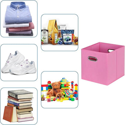 Black Fabric Cubby Storage Bins,13x13x13 Inches ,Cube Organizer Bin Foldable Storage Boxes with Dual Handles Fabric Organizer Box and collapsible Storage basket,Set of 6,Pink