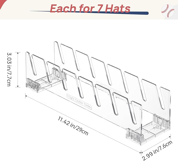 Vtopmart 4 Pack Hat Organizer Holder for Baseball Caps Storage, Clear Hats Display Stand Holds Up to 28 Caps for Closet, Dresser