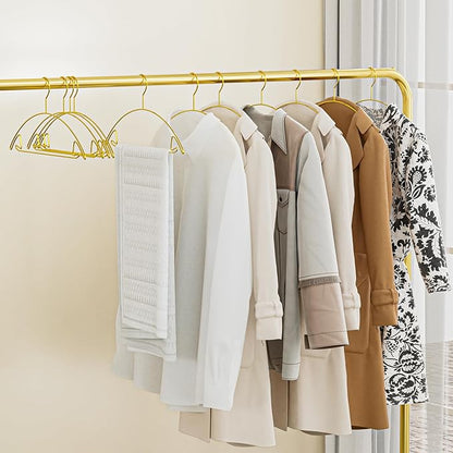 SPECILITE 15 Pack No Shoulder Bump Gold Coat Hangers for Clothes, Suit, Sweaters, Jackets, Pants, Heavy Duty, 0.1” Thick Space-Saving