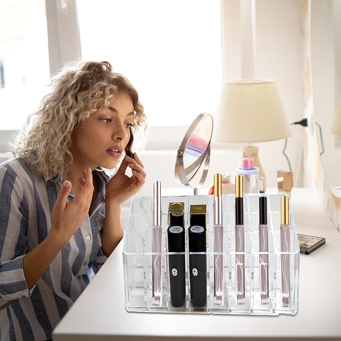 Klmnop Rollerball Perfume Organizer, 24 Space Beauty Scent Holder, Clear Perfume Storage Holder for Makeup Lipgloss Lipstick(Clear)