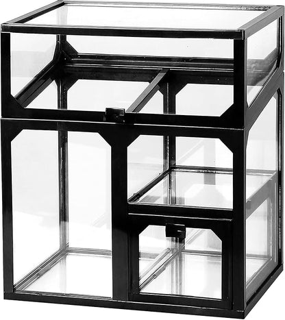 MOOCHI Black Vintage Glass Cosmetic Multifunctional Makeup Organizer with Pearls Dustproof Cosmetics Storage Display Case For Brushes Lipsticks