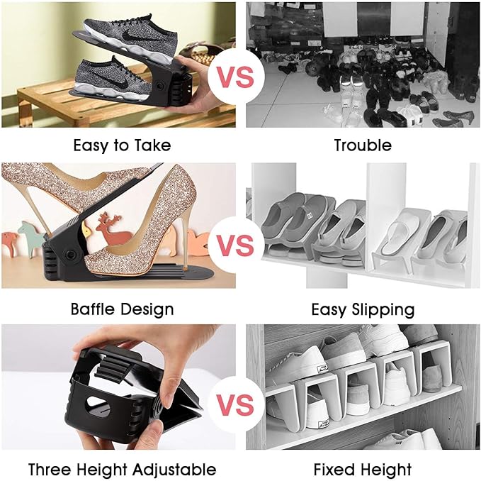 Neprock Shoe Rack Shoe Organizer Space-Saving Storage Shoe Organizer for Closet,Shoe Stacker Shoe Slots Space Saver Double Stack Shoe Holder Homeries