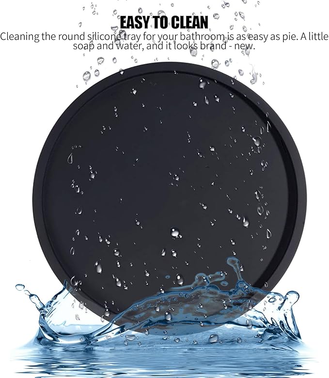 9 Inchs Round Silicone Bathroom Tray Vanity Tray Trinket Tray for Scrubber, Lotion Bottles, Perfume, Jewelry, Candle, Key Trinket Ring