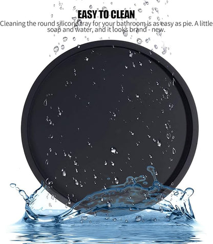 9 Inchs Round Silicone Bathroom Tray Vanity Tray Trinket Tray for Scrubber, Lotion Bottles, Perfume, Jewelry, Candle, Key Trinket Ring