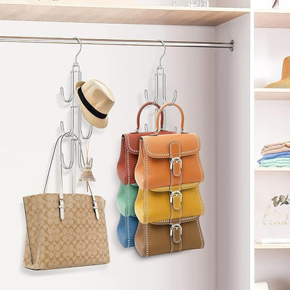 Purse Hanger Organizer for Closet 4 Pack, Metal Purse Rack for Closet Space Saving Handbag Holder Storage Closet Rod Hook for Hanging Bags, Purses, Handbags, Belts, Scarves, Hats, Ties(Silver)