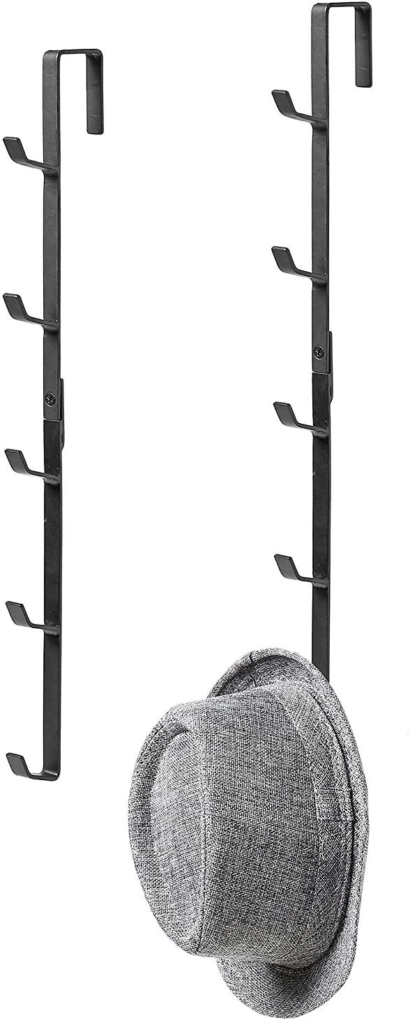 MyGift 2 Pcs Over The Door Hat Organizer, Door Hanger Hat Rack Display Storage, 5 Hooks Heavy Duty, for Coat, Scarf, Purse, Black Metal