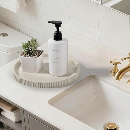 Silicone Bathroom Tray Round Kitchen Counter Organizer Decorative Vanity Accessories Coffee Table Decor for Perfume, Candle, Soap Dish, 9 Inch, Beige