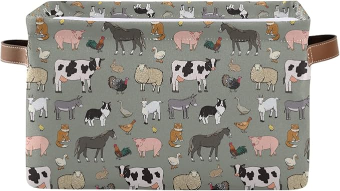 Farm Animals Pattern Rectangle Storage Bin, 15 x 11 x 9.5 in, Collapsible Organizer Storage Basket for Home Décor