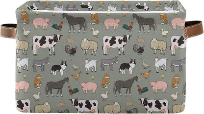 Farm Animals Pattern Rectangle Storage Bin, 15 x 11 x 9.5 in, Collapsible Organizer Storage Basket for Home Décor