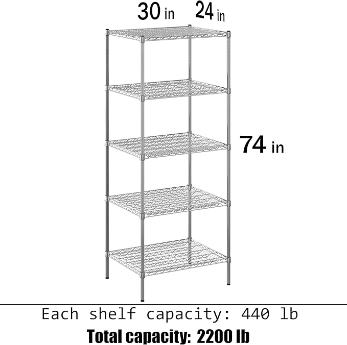 24" Deep x 30" Wide x 74" Height Wire Shelving Kit | 5-Tier | NSF Commercial Storage Rack Unit