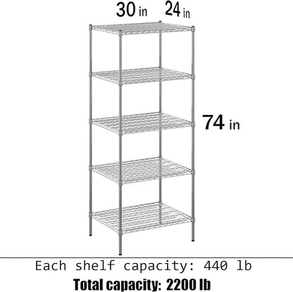 24" Deep x 30" Wide x 74" Height Wire Shelving Kit | 5-Tier | NSF Commercial Storage Rack Unit