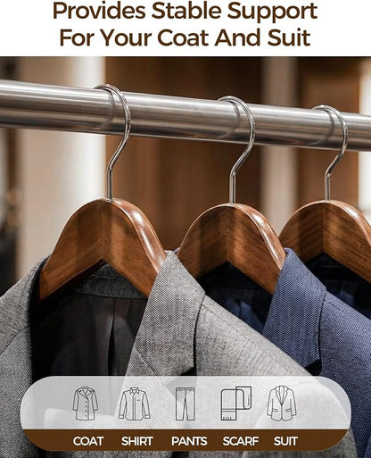 Premium Wooden Hangers 6-Pack – Wide Shoulder Non-Slip Design for Coats, Jackets & Suits | 360° Rotating Closet Organizers | Durable & Space-Saving (Vintage Wood)