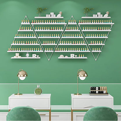 Wall-Mounted Nail Polish Rack, Set of 10 Triangular White Nail Polish Shelf Lipstick Perfume Cosmetic Display Shelf for Home Spa Nail Salon Shop