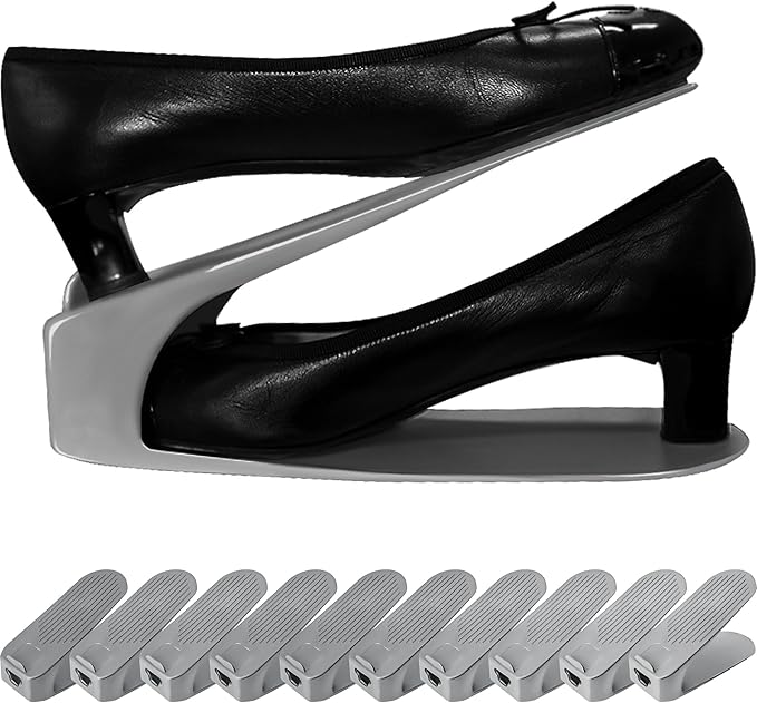One-Piece Shoe Slot Organizer 10 Pack, Space-Saving Stackers for Closet, Entryway & Shoe Rack | No Assembly Needed