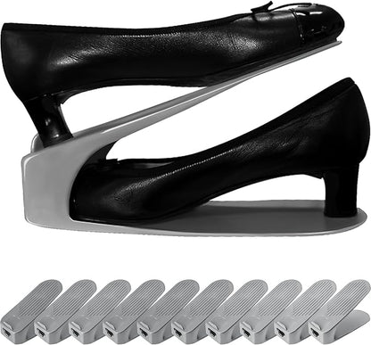 One-Piece Shoe Slot Organizer 10 Pack, Space-Saving Stackers for Closet, Entryway & Shoe Rack | No Assembly Needed