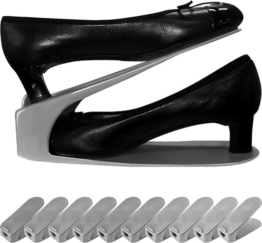 One-Piece Shoe Slot Organizer 10 Pack, Space-Saving Stackers for Closet, Entryway & Shoe Rack | No Assembly Needed