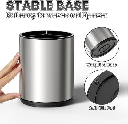 Utensil Holder For Kitchen Counter, Large 360°Rotating Stainless Steel Utensil Crock with 3 Compartment, Drainage Non-Slip