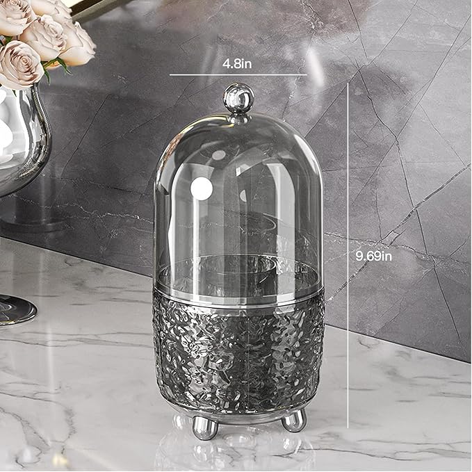 Makeup Brush Holder with Lid, 360° Rotating Cosmetic Tools Organizer with Cover, Dustproof Spinning Makeup Brush Organizer for Vanity, Ideal Gift for Girlfriend Wife Friends (Gray)