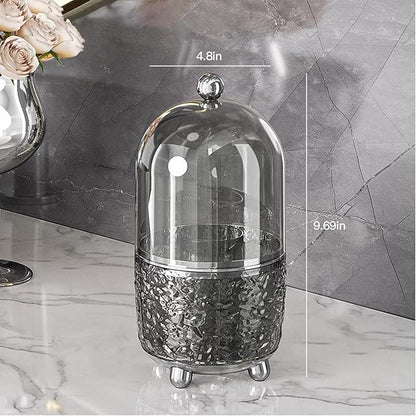 Makeup Brush Holder with Lid, 360° Rotating Cosmetic Tools Organizer with Cover, Dustproof Spinning Makeup Brush Organizer for Vanity, Ideal Gift for Girlfriend Wife Friends (Gray)