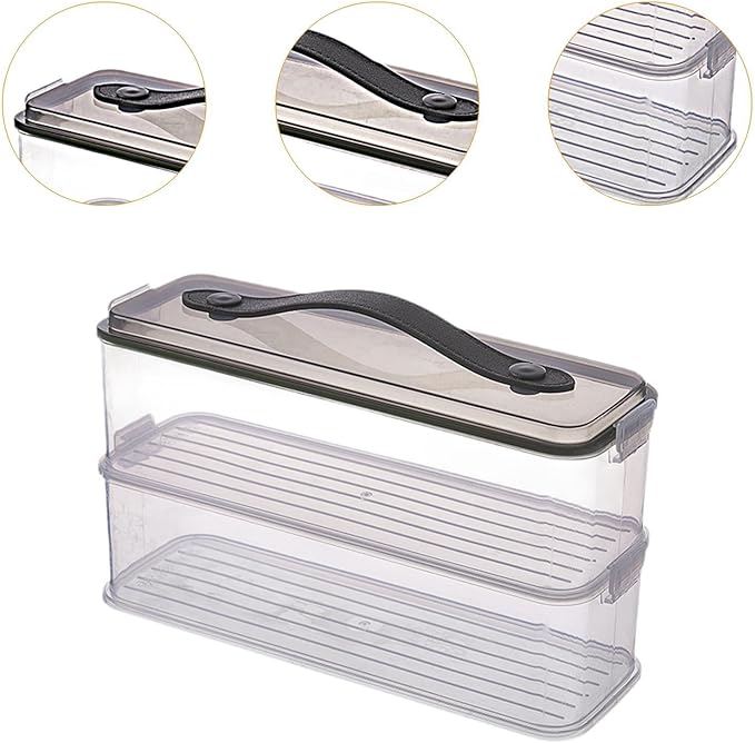 Pasta Container with Handle Food Storage Box Airtight Spaghetti Keeper Rectangular Canister, Double Layer