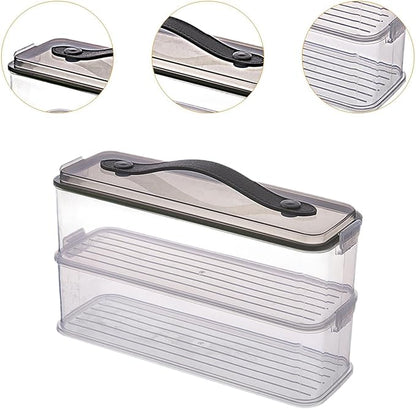 Pasta Container with Handle Food Storage Box Airtight Spaghetti Keeper Rectangular Canister, Double Layer