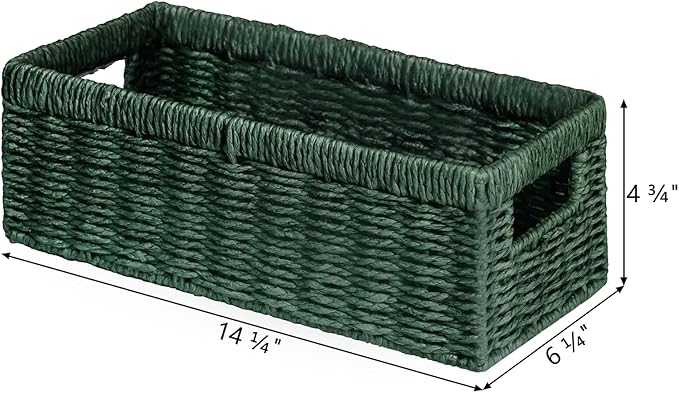 Vagusicc Wicker Storage Basket, Paper Rope Wicker Baskets with Handles, Toilet Paper Basket for Toilet Tank Top, Small Wicker Baskets for Organizing Shelves, 2-Pack, Green