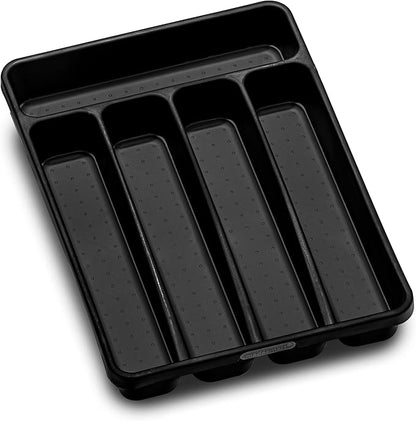 madesmart Small Silverware Tray, Compact 5 Compartment Flatware Organizer for Forks, Knives & Spoons, Non Slip, Soft Grip Lining, Fits Small Drawers, Carbon