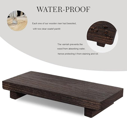 zoocatia Small Wood Tray Pedestal Stand Farmhouse Bathroom Decor Decorative Wooden Riser Kitchen Soap Dish Holder for Vanity, Counter, Sink, 10" x 4.5" - Drak Brown