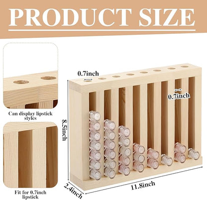 Wonderjune 1 Pcs Wooden Lipsticks Holder 0.7 inch Lip Balm Tube Holder Lip Gloss Organizer Display Wood Lipsticks Tube Tower Organizer for Market Craft Booth Room Display (8 Slot)