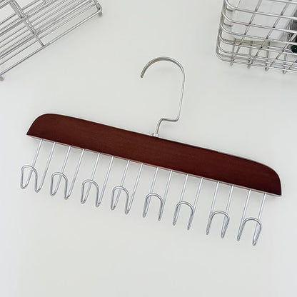 Wooden Belt Holder - Multifunctional Wooden Belt Hanger with 8 Metal Hooks - Wood Tie Scarf Rack Holder Hangers Organizer | for Hanging Belts,Tie,Scarves,neckties, Brown