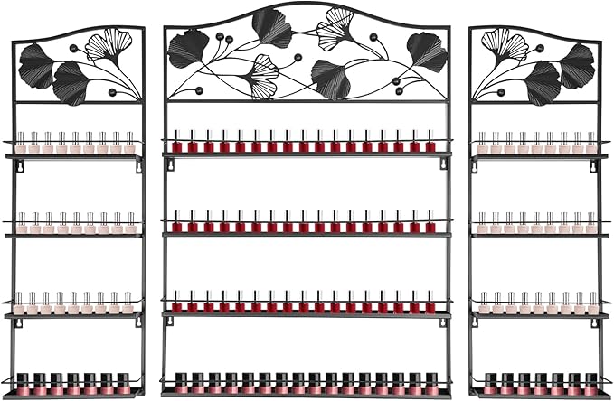 4 Tier Wall-Mounted Nail Polish Storage Racks 3PCS Metal Nail Polish Organizer Shelf for Wall Cosmetic Display Cases Perfume Lipstick Display Stand for Home Spa Nail Salon