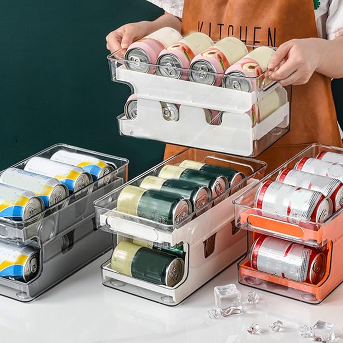 Soda Can Organizer, 2 Tier Drink Organizer for Fridge Drink Dispenser for Fridge Soda Organizer for Refrigerator Can Holders for Fridge Can Rack Organizer for Pantry(Orange)