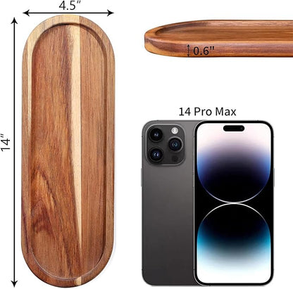 Set of 2 Plates Bathroom Vanity Wood Trays for Home Decor - for Counter Wood Small Decorative Tray, Kitchen Soap Tray,Comestic Holder Bathtub Organizer (14 x 4.5 inches)