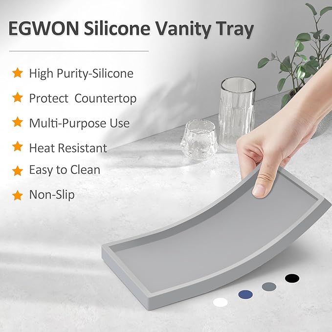 Bathroom Vanity Tray,Thick Original Silicone Soap Dispenser Tray,EGWON Shatterproof Toilet Tank Tray Vanity Tray for Dresser Tops,Bathroom for Perfume,Soap Bottle
